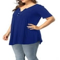 thumbnail image 3 of CHOK Tuniques à Boutons Henley à Col en V pour Femmes Grande Taille, Hauts Décontractés à Manches Courtes, Chemisiers, 3 of 7