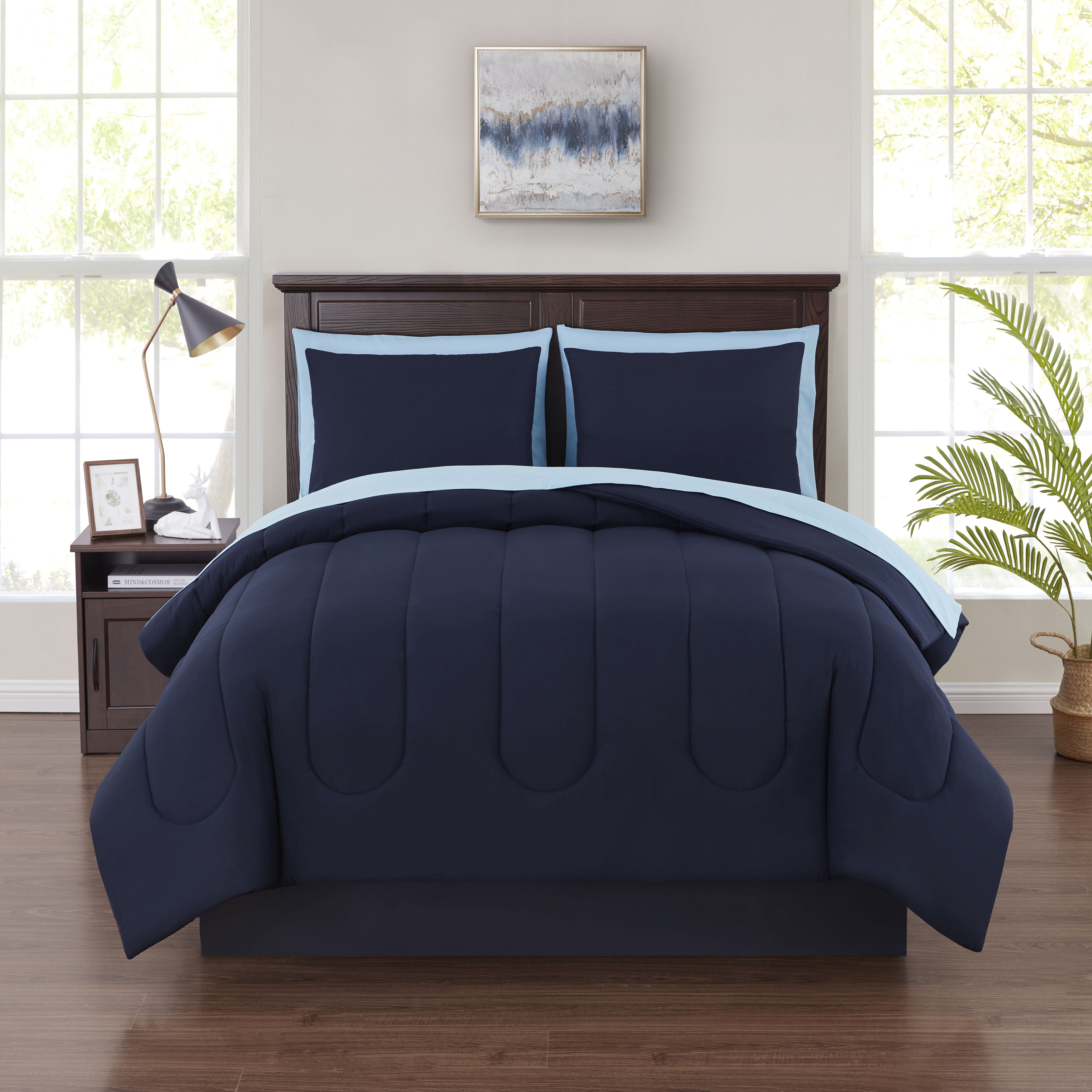Full Size Comforter Set Blue Stripe Bed in a Bag 8 Pc Bedding Bed Sheets Shams 