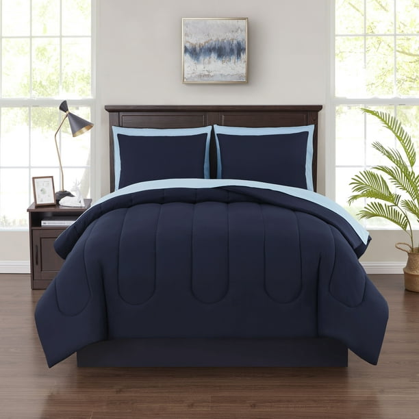 Mainstays 8 Piece Bed In A Bag Navy, Navy Blue And Grey Queen Bed Set