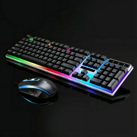 Rainbow Gaming Keyboard And Mouse Set Multi-Color Changing Backlight Mouse Mice black