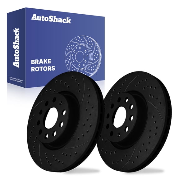 AutoShack Front Vented Drilled & Slotted E-Coated Brake Rotors Black Finish 2-PC Set Replacement for 2005-2025 VW Jetta 2012-2022 VW Passat 2015-2025 Audi Q3 NightGuard 12.28" (312 mm)