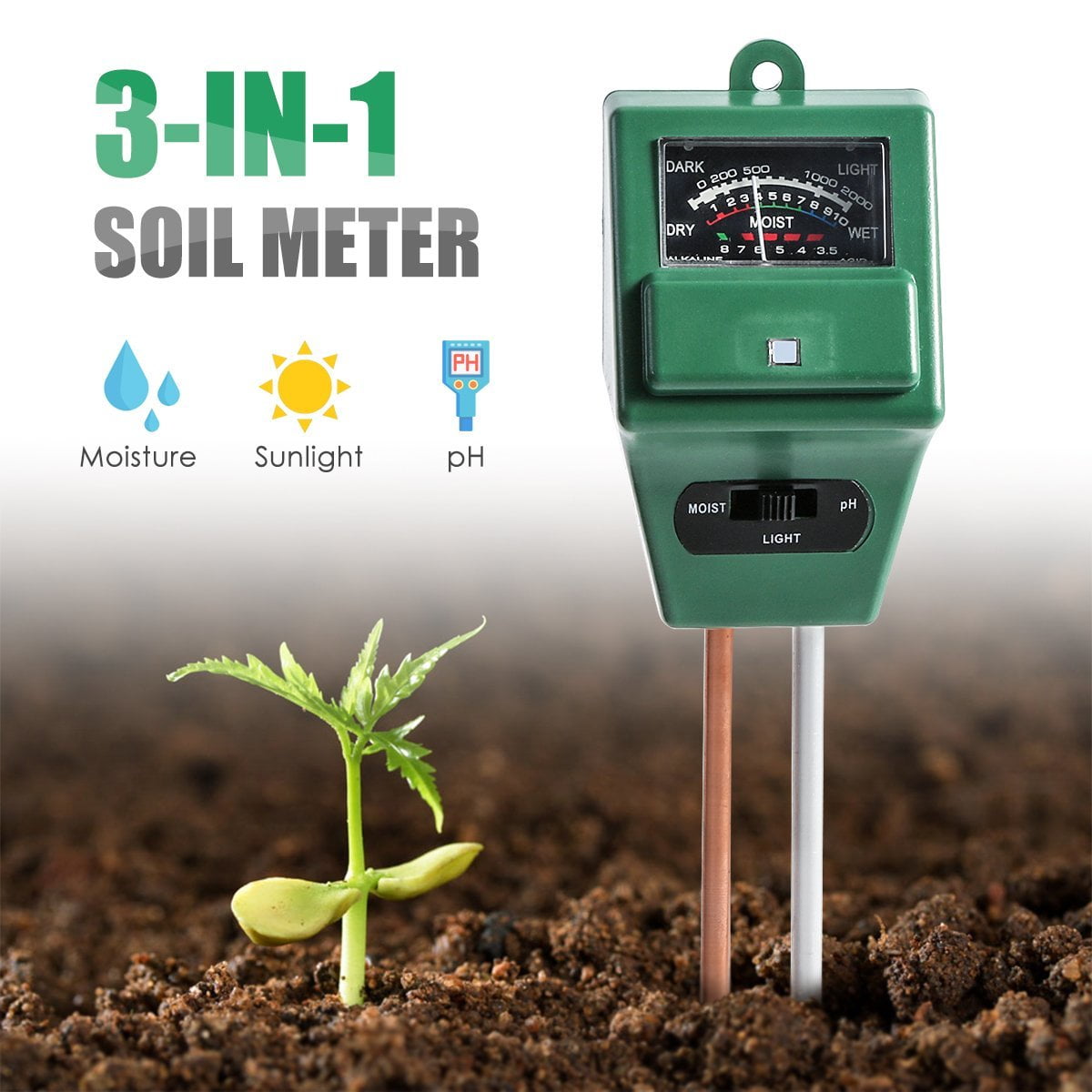 Jellas 3-in-1 Soil pH Moisture Tester Meter,Soil PH tester Sunlight