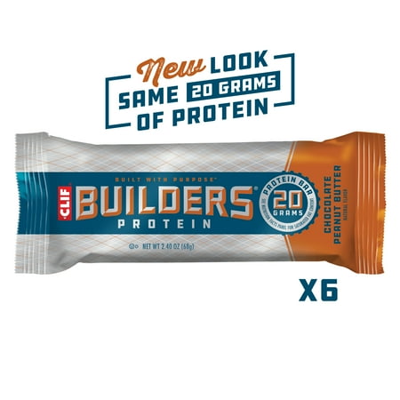 Clif Builders Protein Bar, Chocolate Peanut Butter Flavor, 20g Protein, Gluten Free, 6 Ct (Packaging & Formula May Vary)