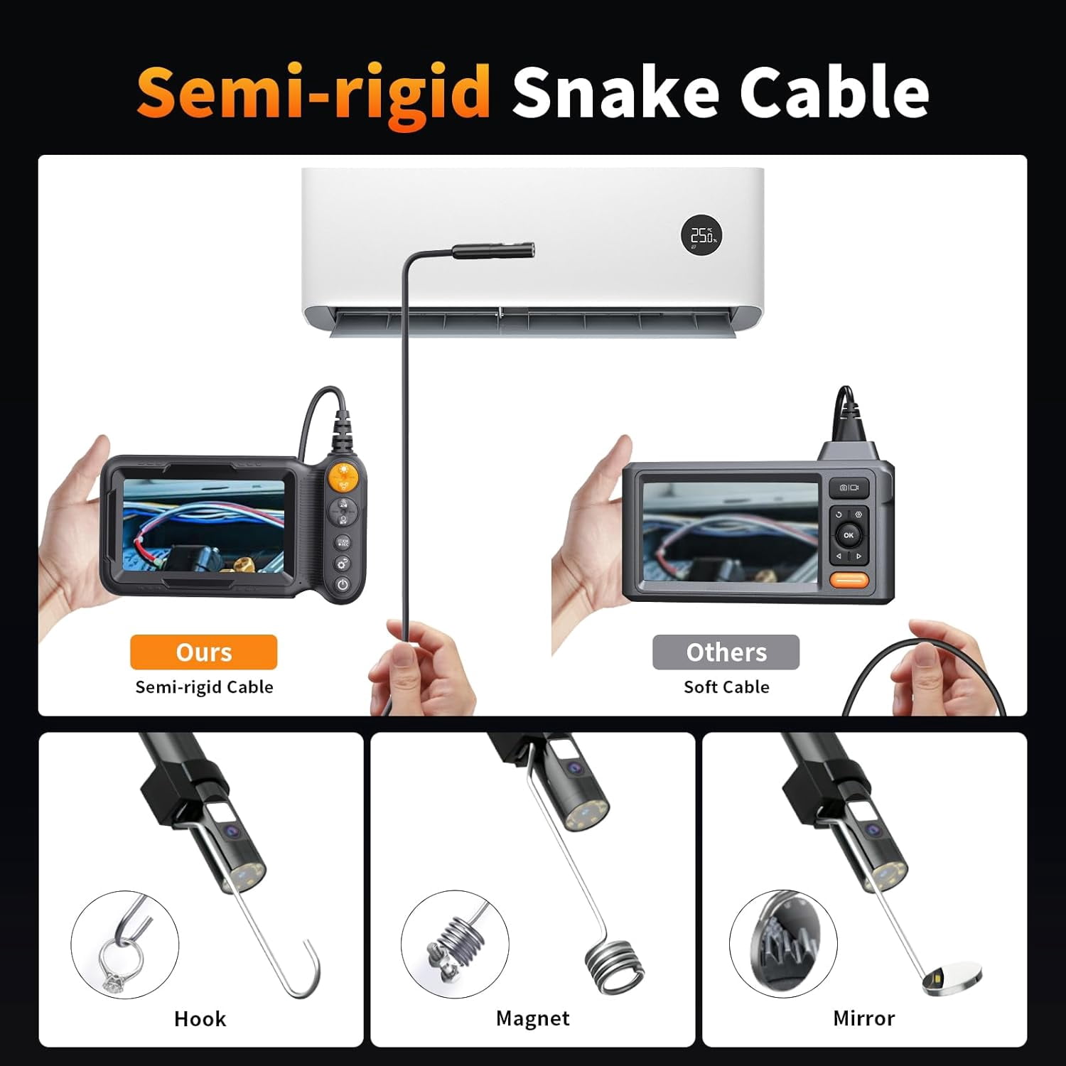 Borescope Endoscope Camera with Light, IP67 Waterproof Endoscope with 5" Screen, 1080P HD Inspection Camera, Borescope Camera with Light, 16.5ft Flexible Endoscope Camera, Gadgets for Men