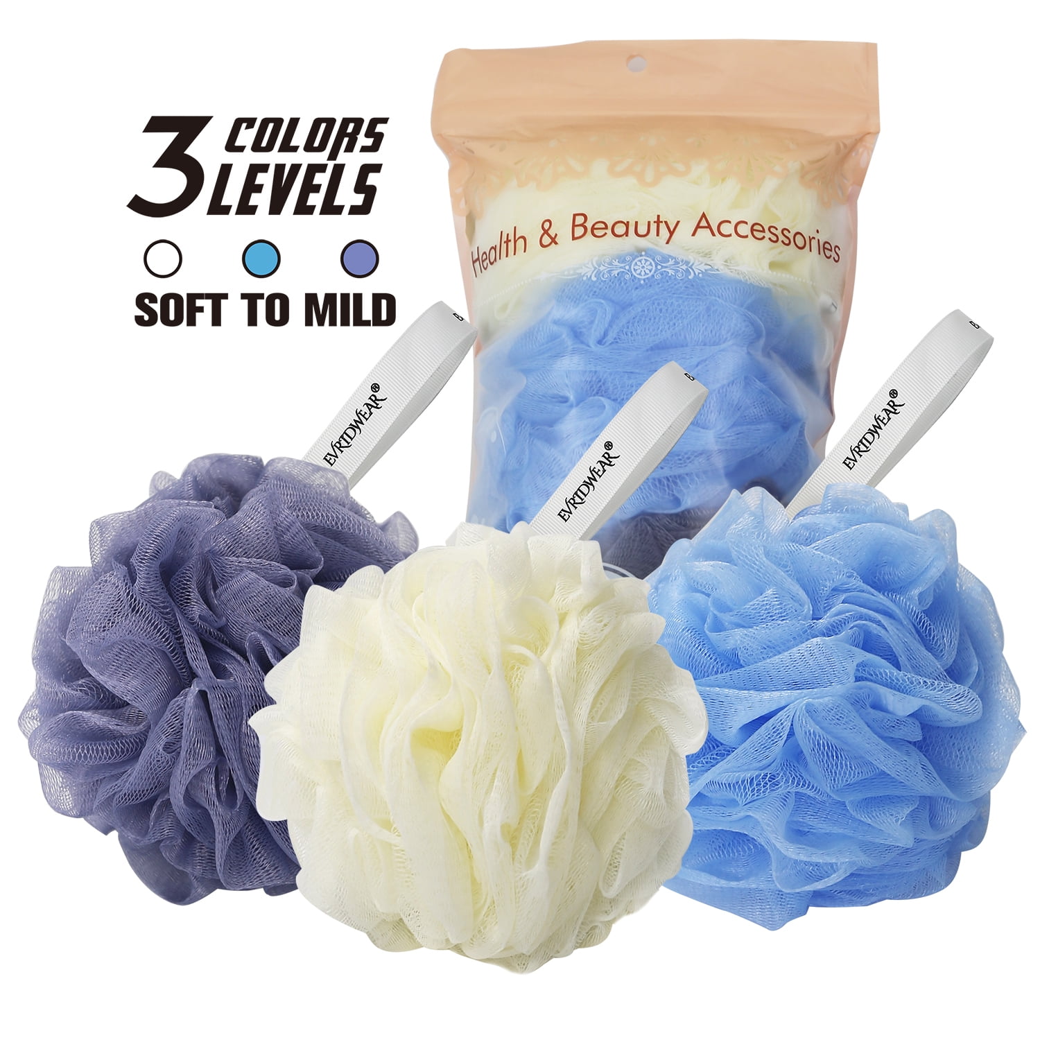 EvridWear Bath Pouf Ball Shower Bath Mesh Fluffy Full Body Scrub for Foaming Washing Cleansing