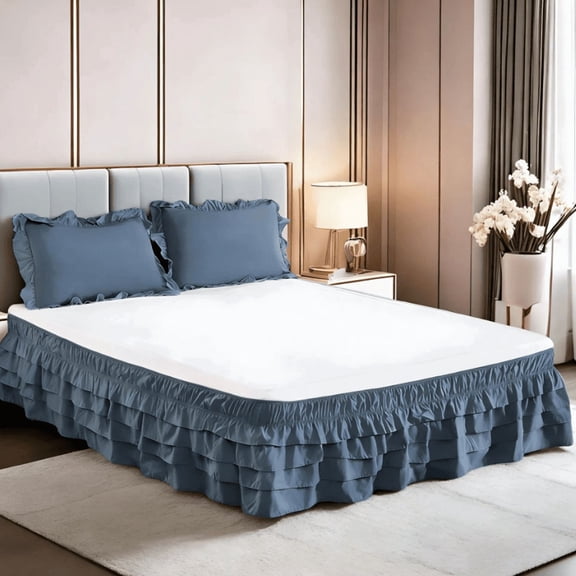 Namzi Ruffle Bedskirt for Full Bed Elegant Tiered Dust Ruffle,Bedding Matching Bed Skirt,Wrinkle Resistant,1pc,47*78inch,Gray Blue