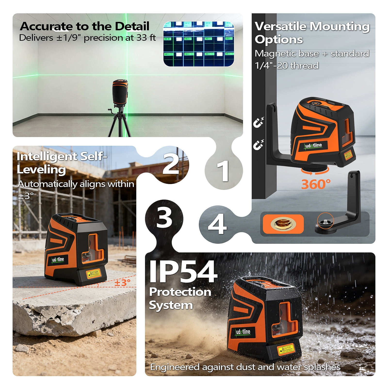 Green Laser Level 2 Line TK011, Ultra Bright Cross Line, 2s Self Leveling,  ±3mm Accuracy, 2200mAh Rechargeable, Shockproof Durable Build for Jobsite (Tripod Kit – Full Setup with Tripod)