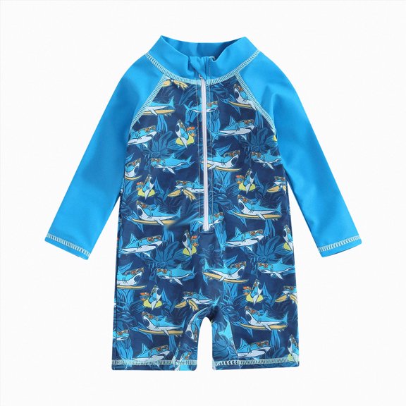 kmaduk Baby Boy Swimsuit Rash Guard Shirts Toddler Boy Swimwear Full Zipper UPF 50 Sun Protection Infant One Piece Bathing Suit (Blue, 9-12 Months)