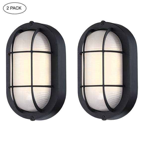 Industrial LED Outdoor Light Fixture Wall Mount with Ellipse Frosted Glass Shade, Dimmable, 3000K, 450 Lumens (2-Pack)