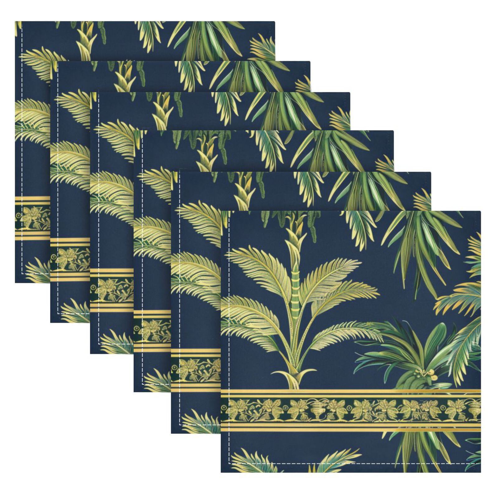 JSTEL Bohemian Palm Trees Leaves Cloth Napkins Set of 6, 20x20 Inch Washable and Reusable Napkin for Decoupage Dinner Party Everyday Use