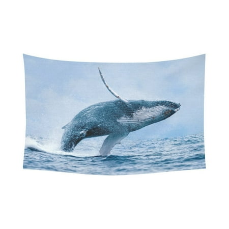 GCKG Humpback Whale Tapestry Horizontal Wall Hanging Huge Whale Jump out Water Wall Decor Art for Living Room Bedroom Dorm Cotton Linen Decoration 90 x 60 (Best Out Of Waste Wall Decoration)