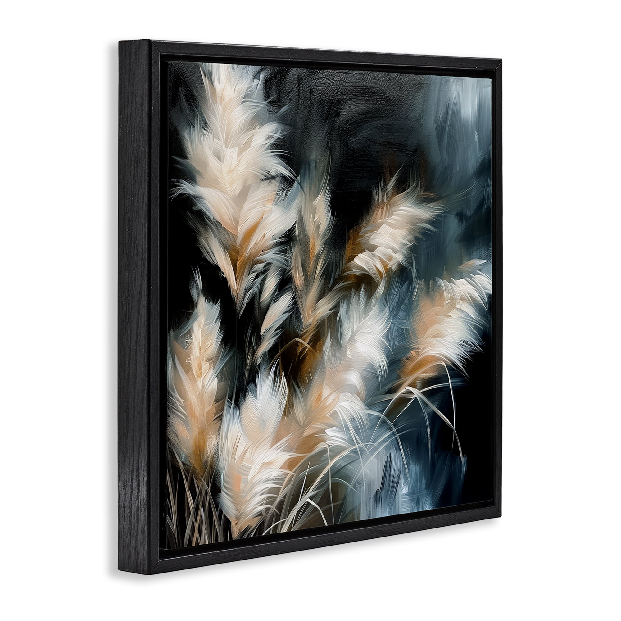Stupell Industries Feathery Windblown Wheat Plants & Flowers Painting Black Floater Framed Canvas Art Print Wall Art, 25 x 25