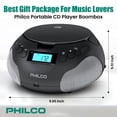 thumbnail image 5 of Philco Reproductor de CD portátil Boombox, reproductores de CD con radio FM para el hogar, compatible con MP3/WMA/CD-R/CD-RW entrada auxiliar de 3,5 mm | Puerto USB | Sonido estéreo | Alimentación por, 5 of 5