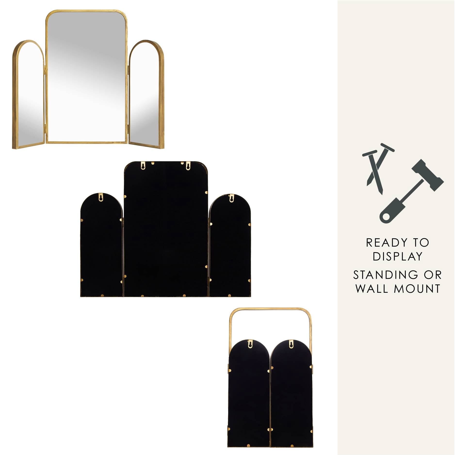 Stylehouse 24" x 20" Tri-Fold Vanity Mirror with Gold Frame