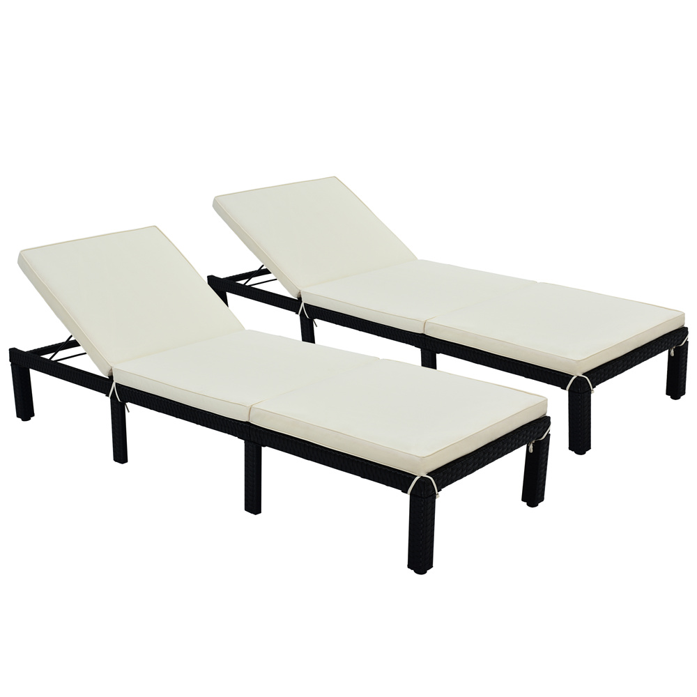 Patio Chaise Lounge, 2Pcs Patio Chaise Lounge Chairs Outdoor Furniture Set with Beige Cushion and Adjustable Back, All-Weather PE Wicker Rattan Reclining Lounge Chair for Beach, Backyard, Porch, Pool - image 4 of 10