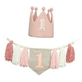 thumbnail image 3 of Banner de silla alta para primer cumpleaños, corona, sombrero, cuerda, 200 cm, accesorio para fotos, borla de cuentas de madera rosa, 3 of 9