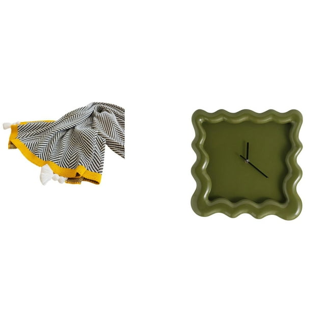 Manta De Punto Cuadrada, Reloj De Pared A Rayas, Suave, Cálida, Decoración De Granja, Adorno Silencioso Y Preciso, Regalo Para Dormitorio, Sofá, Cama, Silla, Baño, Aula, Cocina, Estudio
