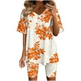 thumbnail image 2 of 2 Piece Beach Outfits for Women Plus Size Short Sleeve V-neck Tops Shorts Comfortable Homewear Two Piece Summer Sets, 2 of 7