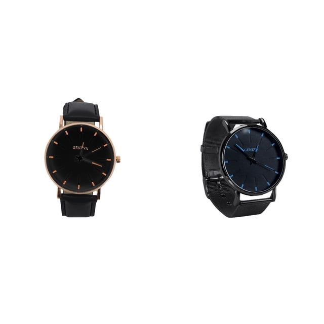 (2-Pack) Rinsvye Business Stainless Mesh Quartz Digital Watch Thin Watches Men's Steel Digital Watch Large Numbers Thin Watch Men's Watch