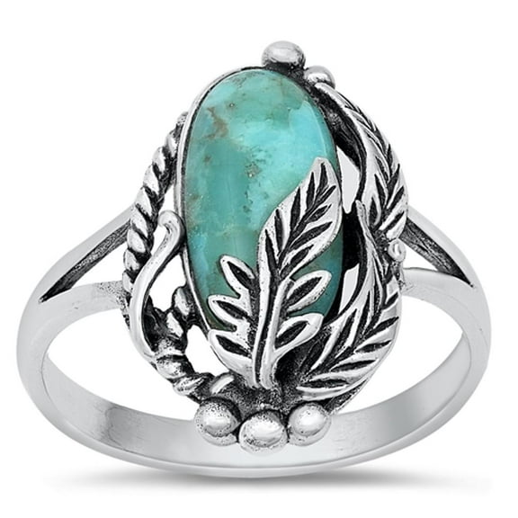 CHOOSE YOUR COLOR Cocktail Simulated Turquoise Wholesale Leaf Ring .925 Sterling Silver Band Blue CZ Female Size 7