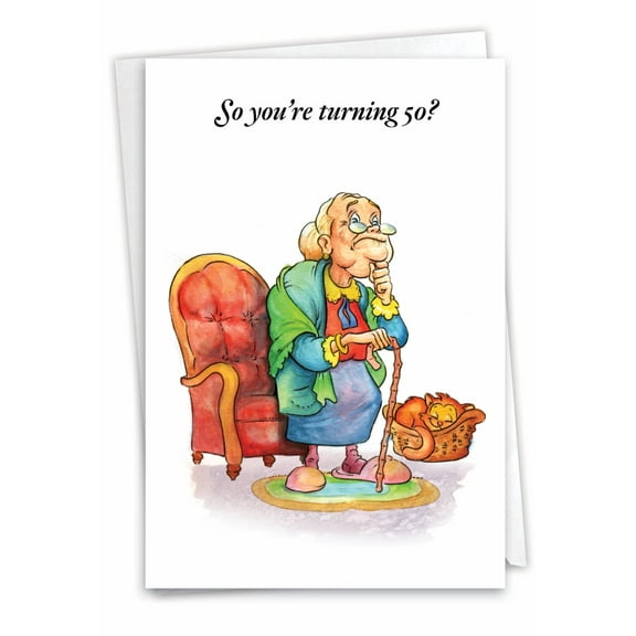 NobleWorks Funny 50th Milestone Birthday Greeting Card with 5 x 7 Inch Envelope (1 Card) Bday Lady Flipping Bird 4517