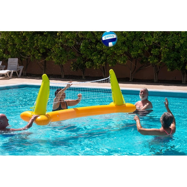 Haokelball Filet de volleyball de piscine avec base légère et lestée de 4,6 à 9,8 m de long, réglable, portable, pour piscine avec 2 ballons de volleyball et pompe