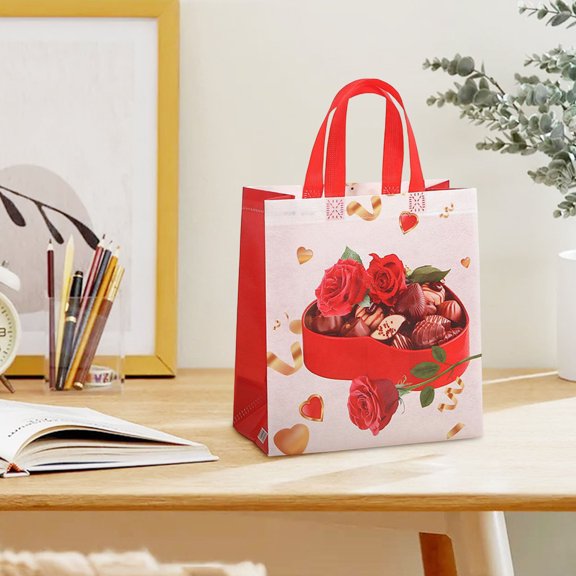 Nilvkv Valentine's Day Rose Gift Bag Non Woven Handbag Waterproof Shopping Bag Gift Box for Christmas, Valentine's Day, Birthday, Mother's Day