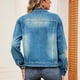 thumbnail image 4 of Chaqueta vaquera de manga larga sin capucha y abrigos de mezclilla de moda para mujer con solapa de color y mangas más delgadas, 4 of 7