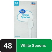 Great Value Everyday Disposable Plastic Spoons, White, 48 Count