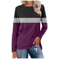 thumbnail image 1 of TSADFHJI T-Shirt Blanc Femme Coton Col Rond Manches Longues Imprimé Color Block T-Shirt S Violet, 1 of 5