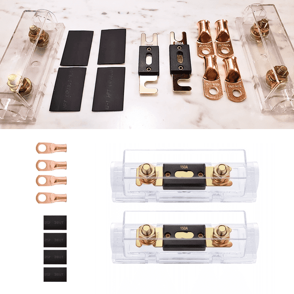 Nilight 2Pcs 150A ANL Fuse Holder with ANL Fuse Electrically Protected by Insulating Cover 5/16" Copper Terminals for 0 2 4 AWG Cable Used in High Current Applications for Car Audio Amplifiers