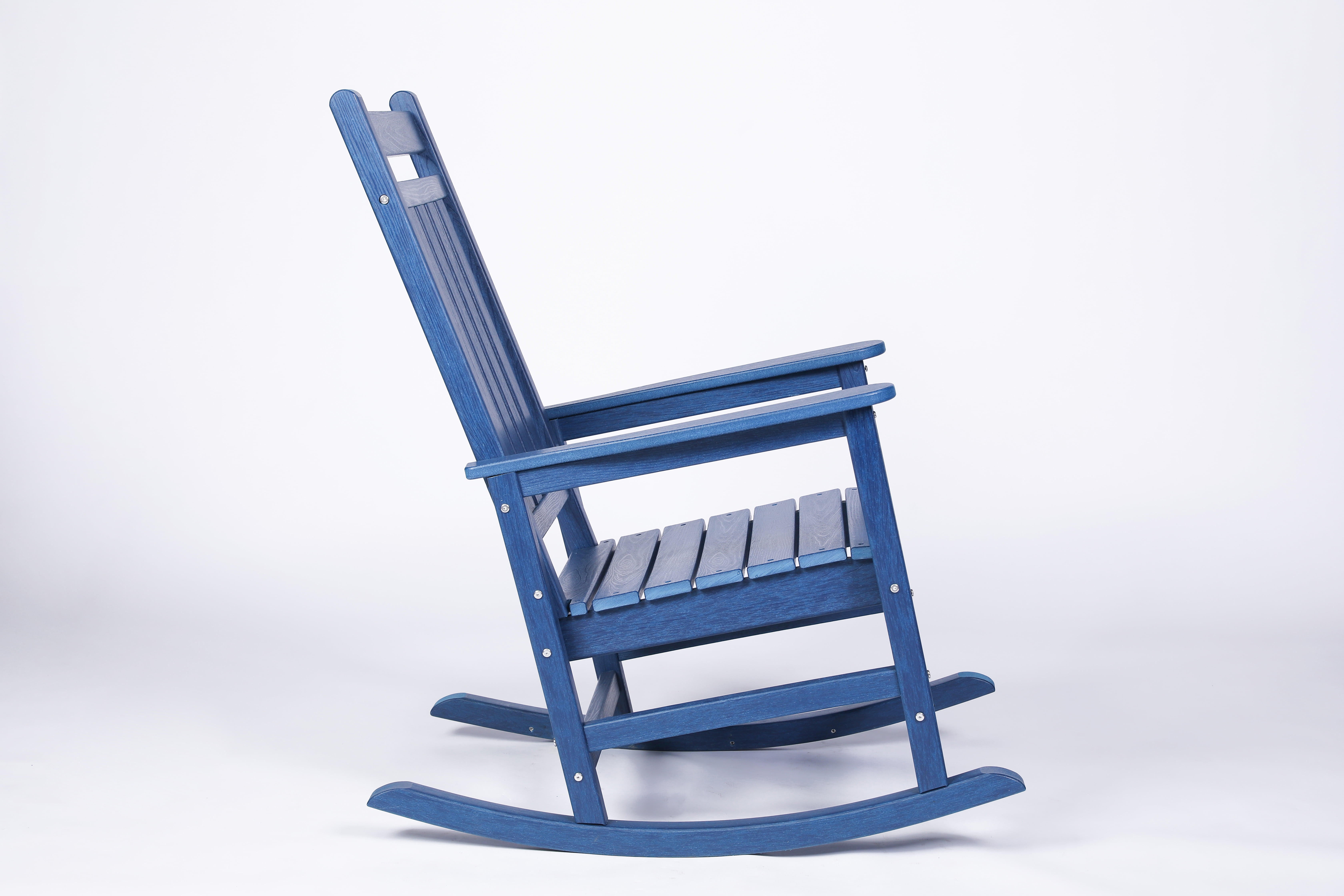 3 Piece Rocking Chair Set, Wood Texture Rocking Furniture with Side Table for Patio Backyard Leisure Area, Navy Blue
