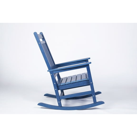 Oversized Navy Blue Rocking Chair for Adults: Ergonomic HDPE Outdoor Porch Rocker, Weather-Resistant Lawn Garden Furniture, 380lb Capacity, Easy Assembly