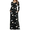 thumbnail image 2 of LISTHA Women's Maxi Dress Long Sleeve Crewneck Loose Plain Casual Empire Waist Fall Party Long Dresses with Pockets Black 3XL, 2 of 5
