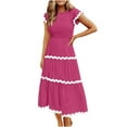 thumbnail image 1 of AherBiu Robes pour Femmes 2024 Décontracté Printemps Tendance à Blocs de Couleur Longue Robe Manches Cap A Robe Maxi, 1 of 7
