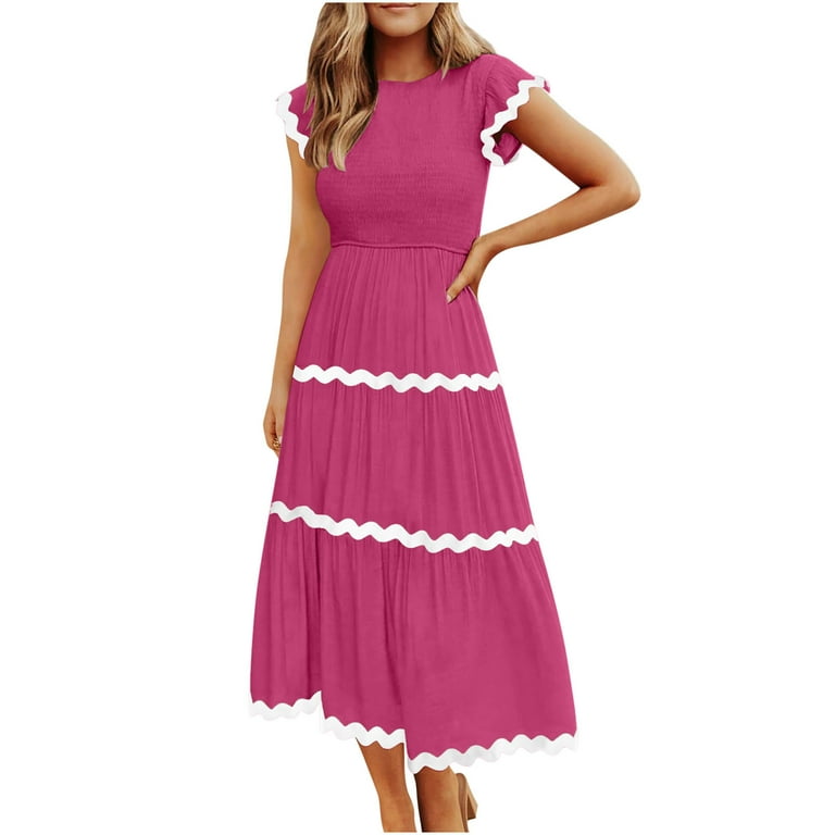 Xqxayjr Casual Flutter Short Sleeve Party Dresses for Womens Under $5 Summer Round Neck High Waist Rickrack Tiered Flowy Smocked Midi Dresses Trendy Spring Western Dress - Walmart.com Xqxayjr Casual Flutter Short Sleeve Party Dresses for Womens Under $5 Summer Round Neck High Waist Rickrack Tiered Flowy Smocked Midi Dresses Trendy Spring Western Dress - Walmart.com