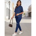 thumbnail image 5 of DARING DIVA Women's Maternity Button Down Collared Short Sleeve Satin Tops L Navy, 5 of 7
