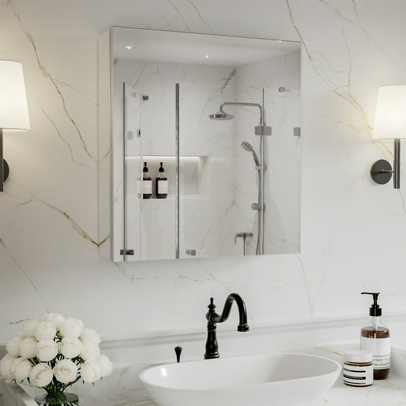 AVAXA 24" W x 26" Medicine Cabinet with Silvered Mirror, Adjustable Shelves, Soft-Close Hinges, Side Mirror Equipped