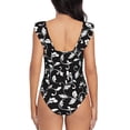 thumbnail image 3 of Naloa Black White Leaves Print Women One Piece Swimsuits Tummy Control Bathing Suit Ruffle V Neck Swimwear Slimming Monokini, 3 of 5