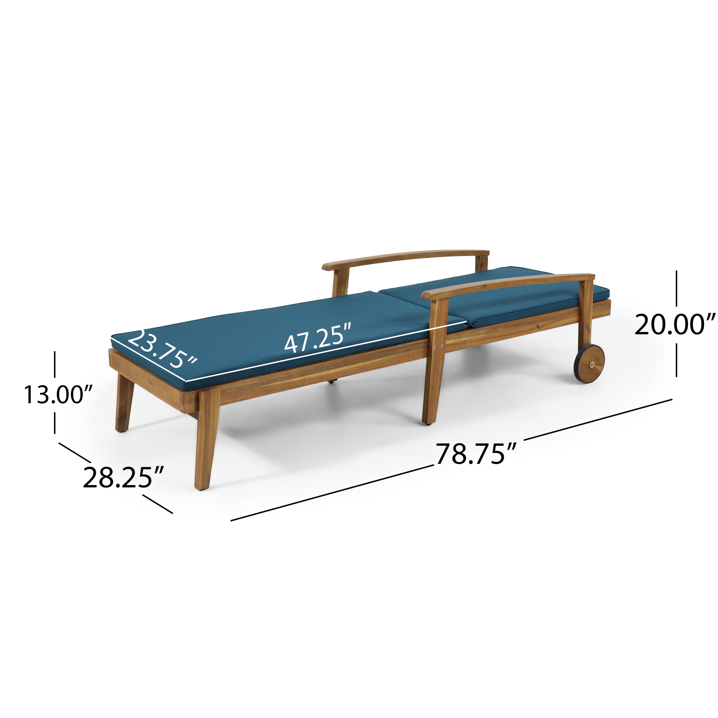 Noble House Multiple Positions Acacia wood Outdoor Chaise Lounge - Blue