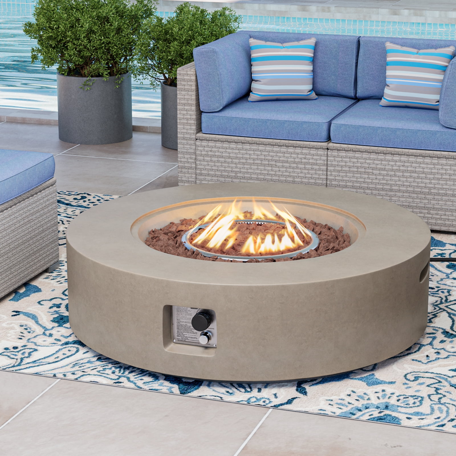 VENTOPYR Outdoor 41-inch Propane Concrete Fire Pit Coffee Table