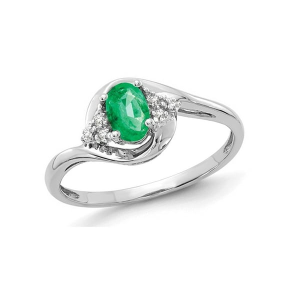 Gem & Harmony 2/5 Carat (Ctw) Natural Emerald Ring in 14K White Gold for Women