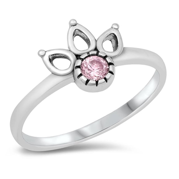 Lotus Petal Yoga Ring Pink Cubic Zirconia Bali .925 Sterling Silver Band Jewelry Female Male Size 10