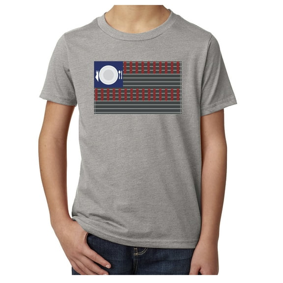 USA Flag Grill T-shirt, Kids 4th of July Shirts, Youth Graphic T-shirts - Heather Grey MH200YPATRIOT S10 S
