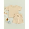 thumbnail image 2 of hirigin Children Summer Two Piece Suit, Solid Color Round Neck Short Sleeve T-shirt Elastic Waist Shorts with Pockets, 2 of 9