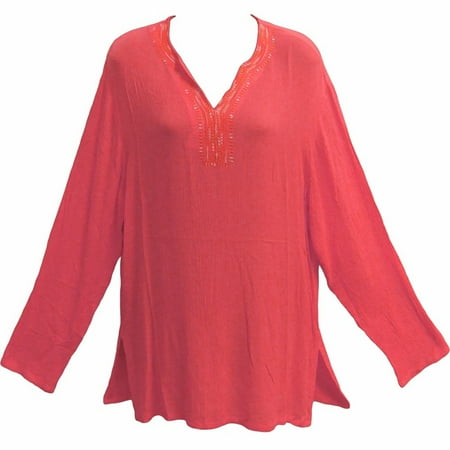 Womens Coral Indian Bohemian Crinkled Gauze Cotton Tunic Blouse Kurti -