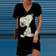 thumbnail image 2 of 2024 Europa y Estados Unidos primavera y verano nuevas mujeres estampado empalme cuello en V Snoopy estampado vestido suelto mujeres, 2 of 4