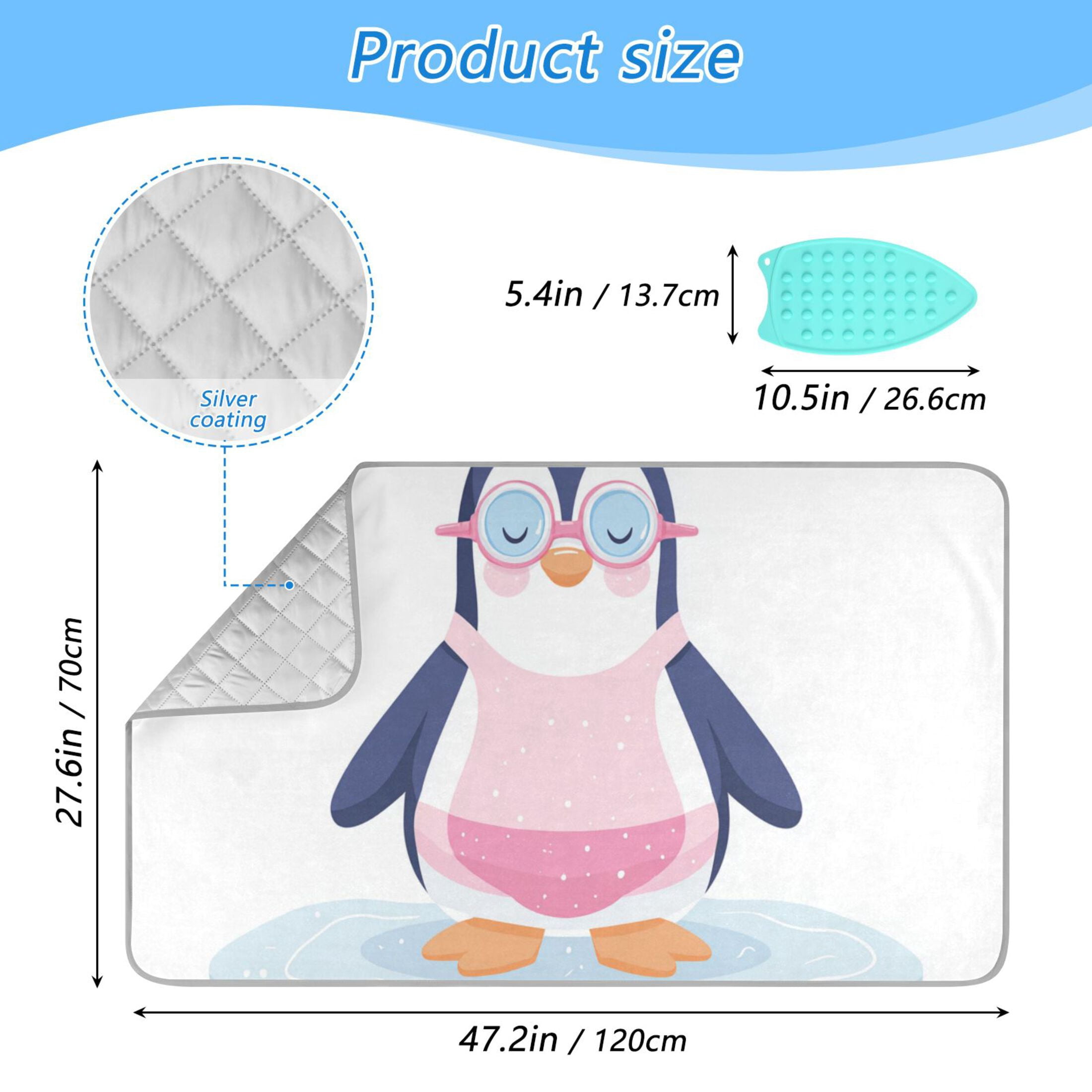Cartoon Penguins in Swimwear Ironing Mat Blanket Portable Travel Ironing Pad Heat Resistant Pad 47.2" x 27.6”