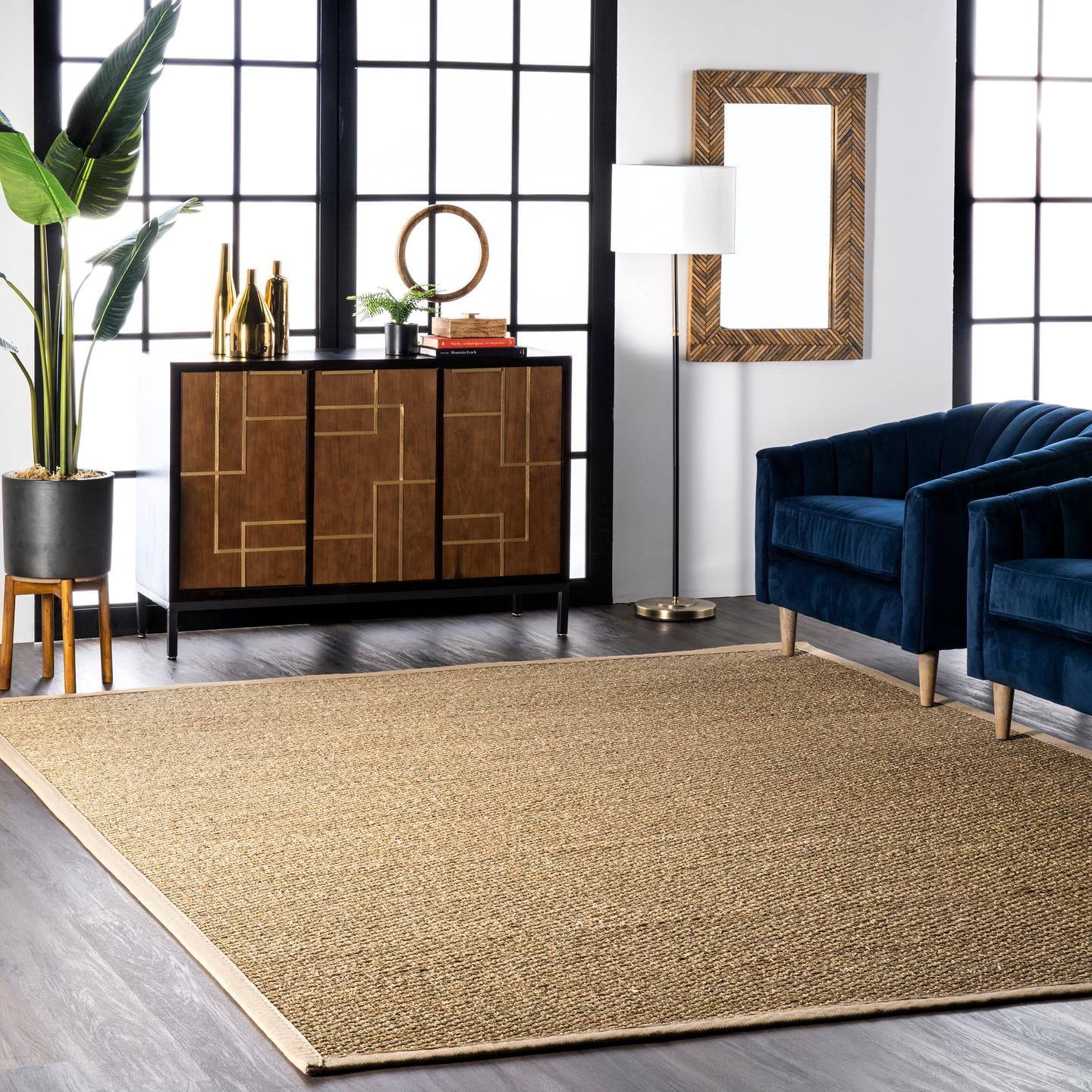 nuLOOM Machine Woven Elijah Seagrass With Border Area Rug or Runner