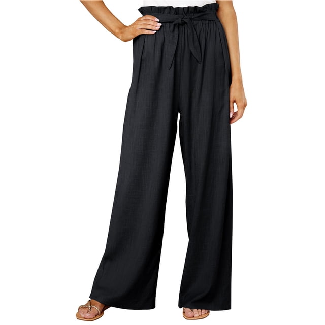 Sunloudy Pantalones casuales de pierna ancha para mujer, pantalones sueltos de longitud completa de cintura media atados de color sólido para damas, S / M / L / XL / XXL Sunloudy S M L XL XXL